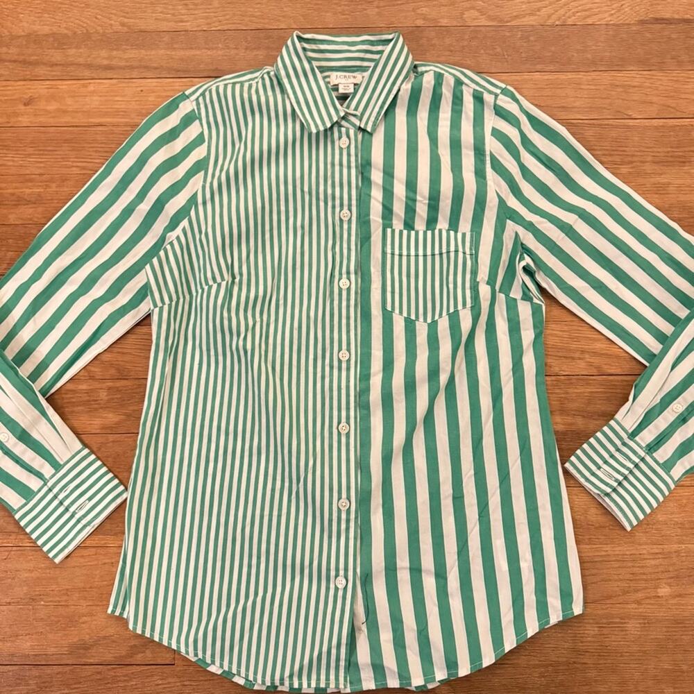 J. Crew green white pinstripe button down shirt top size XS
 b68 - Picture 2 of 7